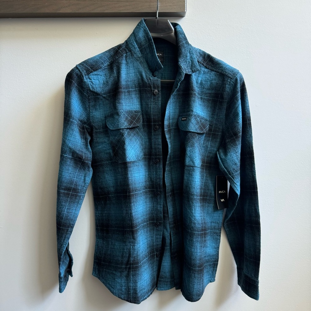 RVCA Vesuvio Teal Plaid Button-Down Shirt NWT